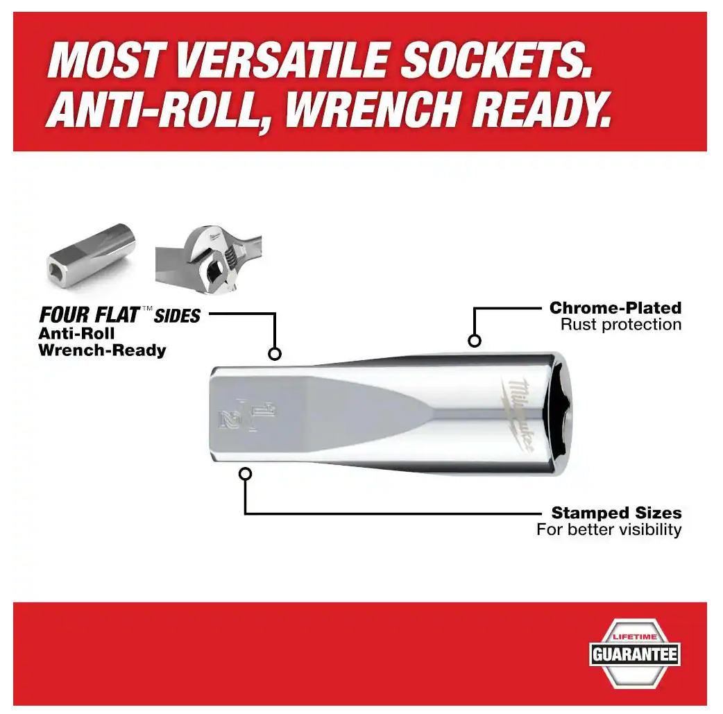 Milwaukee 3/8"-Antrieb, metrischer Deep Well-6-Punkt-Steckschlüsselsatz 